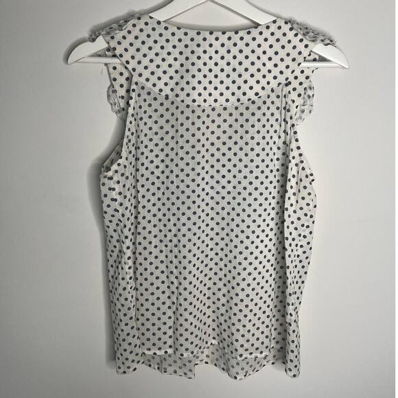 Corey Lynn Calter Polka Dot Blouse with Flower On Neck White/Navy Women's Size 6 - Picture 6 of 7